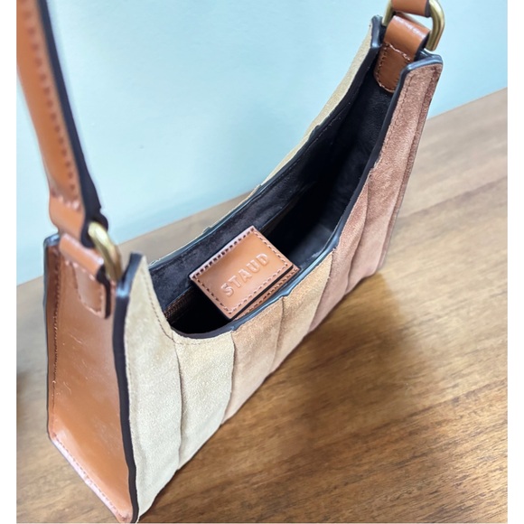 STAUD Two-Tone Suede Panel Shoulder Bag in Tan and Brown - Picture 6 of 10
